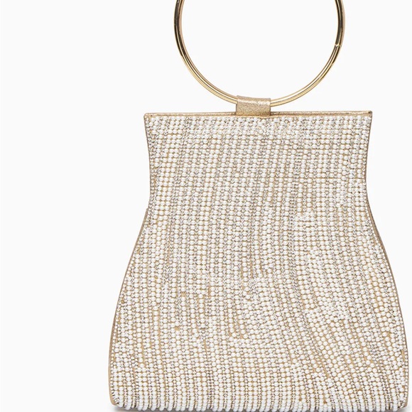 Meghan Rhinestones Handbag Gold Clutch with Gold Ring Handle - Picture 3 of 9